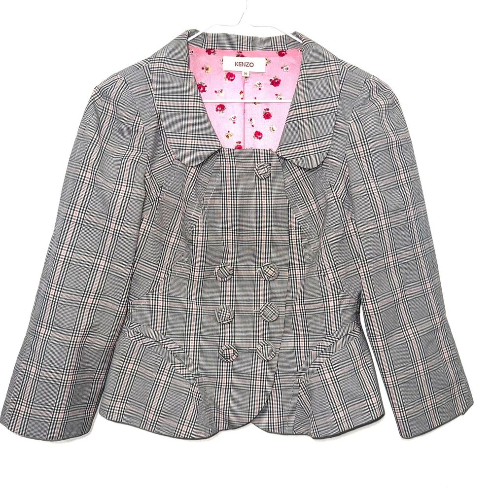 Vintage Kenzo Plaid Double Breasted Cropped Blazer 36/4